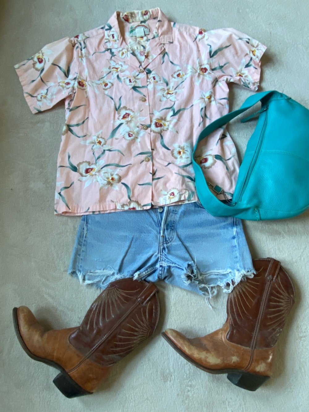 Fossil Teal Leather Shoulder Bag